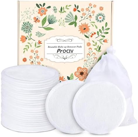 ProCIV Reusable Makeup Remover Pads, 18 Packs Washable Organic Bamboo Reusable Cotton Rounds for All Skin Types & Toner with Laundry Bag, Eco Friendly Zero Waste Reusable Cotton Pads for Woman (White) by ProCIV
