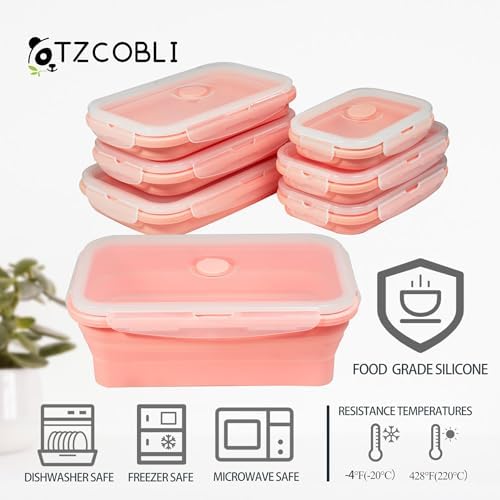Plus 6PCS Foldable Silicone Food Storage Containers for Kitchen Storage for Leftovers Fruits and Meal Prep Dishwasher Safe Microwave Safe Ideal for Home and Travel (Pink, square) - Image 5