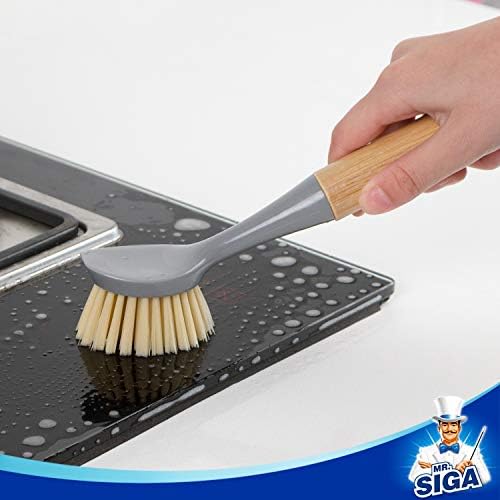 MR.SIGA Dish Brush with Bamboo Handle Built-in Scraper, Pack of 2 - Image 5