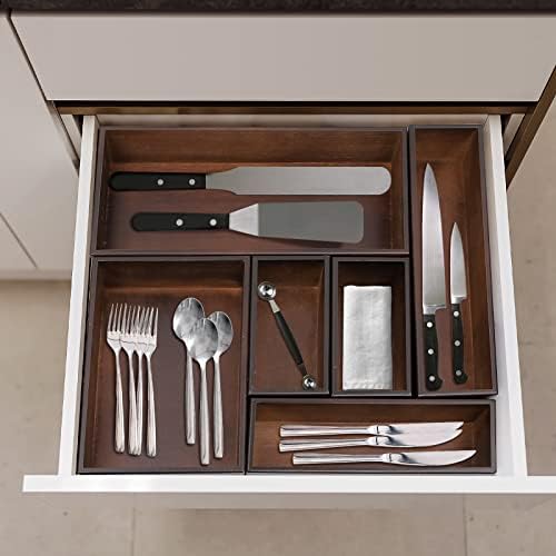 PRATIQUE Bamboo Drawer Organizer - Kitchen Utensil Organizer Silverware Tray Cutlery Holder，Office Desk Supplies and Accessories,8.9 * 3 * 2.6,Nut-brown - Image 3