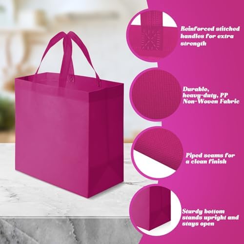 Reginary 50 Pcs Reusable Tote Bags Shopping Bags Non Woven, Rose Red - Image 5