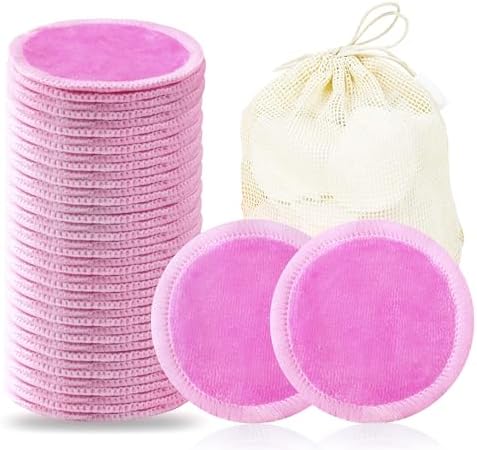 wegreeco 40 Pack Reusable Makeup Remover Pads, Washable Reusable Cotton Rounds Pads for Face, Makeup Remover Cloths for All Skin - (Rose Pink) by wegreeco