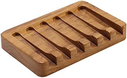 HTB Soap Dish with Slanted Waterfall Design,Teak Wood Bar Soap Holder by HTB
