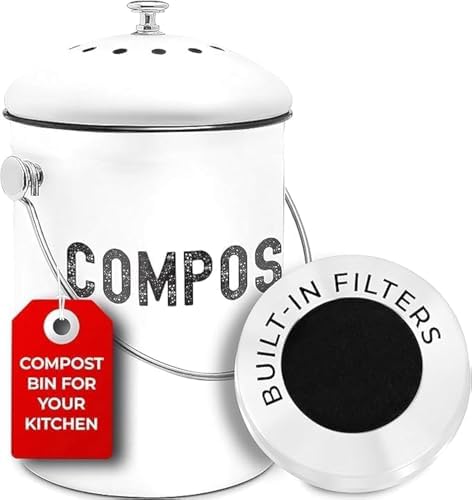 Epica Kitchen Compost Bin for Kicthen Countertops, 1.3 Galllon - White by Epica