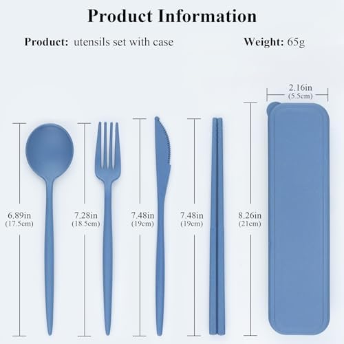 DISSKNIC Reusable Travel Utensils with Case, 4 Sets Wheat Straw Portable Cutlery Set Chopsticks Knives Fork and Spoon for Lunch Box Accessories, Camping Flatware Sets for Daily Use or Outdoor - Image 2