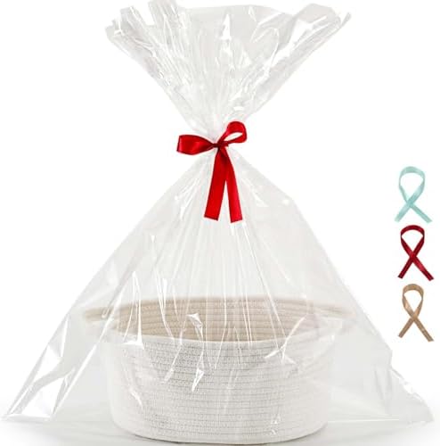 Happyiren Small Gift Basket with Gift Wrap Cellophane Bag and Ribbons, Gift Baskets for Christmas Thanksgiving Birthday Baby Shower Raffle Burr, - Rope Decorative Storage Organizer Container by Unknown
