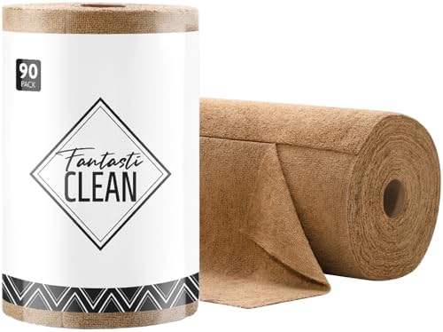 Fantasticlean Microfiber Cleaning Cloth Roll- 90 Sheets, 12" x 12" (Tan) by Fantasticlean