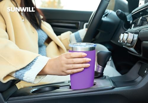 SUNWILL Travel Coffee Tumbler 20 oz, Insulated Mug with Lid, Stainless Steel Cup for Hot and Cold Drinks, Powder Coated Purple - Image 6