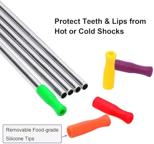 Stainless Steel Metal Straws with Silicone Tips Set of 10 Straight Reusable Drinking Straws for 20oz 30oz Tumblers (10.5'' L 0.24''Dia Staw + 2 Brushes) - Image 5