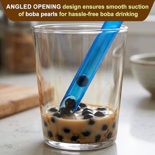 [Angled Tips] 8 Pcs Reusable Jumbo Wide Boba Straws & Smoothie Straws, Multi Colors Reusable Straw, BPA FREE Food-Grade Tritan Plastic Straw for Bubble Tea(Tapioca Boba Pearls) Milkshakes w/ 2 Brushes - Image 5