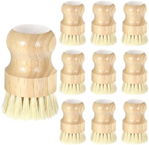 Molain 10 Pack Bamboo Dish Brush Set, Natural Dish Scrub Brush with Handle, Wooden Dish Scrubber for Kitchen Cleaning, Eco-Friendly Scrub Brush for Dishes, Pots, Pans, and Vegetables by Molain
