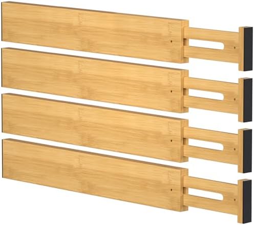 Bamboo Drawer Dividers, Adjustable Drawer Organizers, Fits 17.6–21" Drawers by Ryqtop
