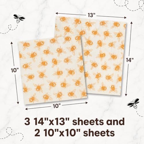 Reusable Beeswax Wraps for Food - 5 Sheets, 3 Large 2 Medium - Image 3