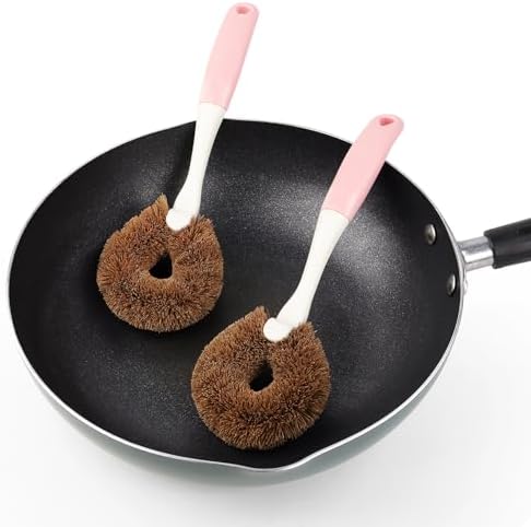 2 Pack Kitchen Scrub Brushes for Cleaning Dish Brush with Handle for Pans, Pots, Kitchen Sink Cleaning Scrub Brushes (Coconut Fiber) - Image 2