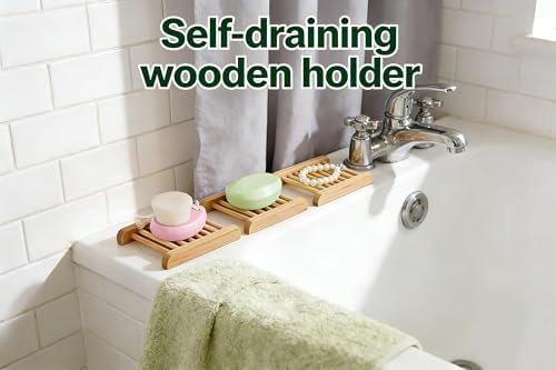 Bamboo Soap Tray Set, 2-Pack Self-Draining Wooden Soap Holder - Image 6