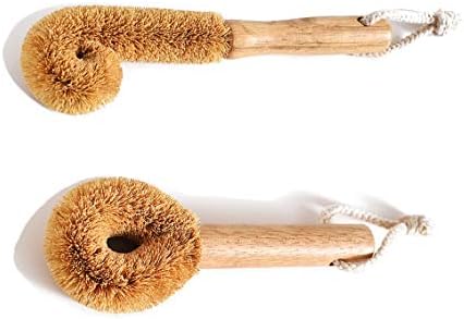 Wodden Cleaning Brush, Bottle Washing Brush, Pan Scrub Brush, Natural Coconut Fiber Brush Head , Sturdy, Deep Cleaning, Eco-Friendly by BIEAEIA