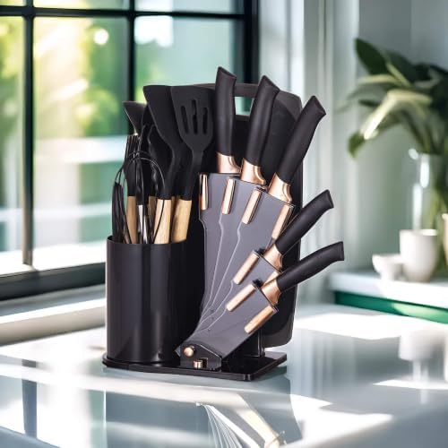 19-Piece Kitchen Utensil and Knife Set, Black - Image 2
