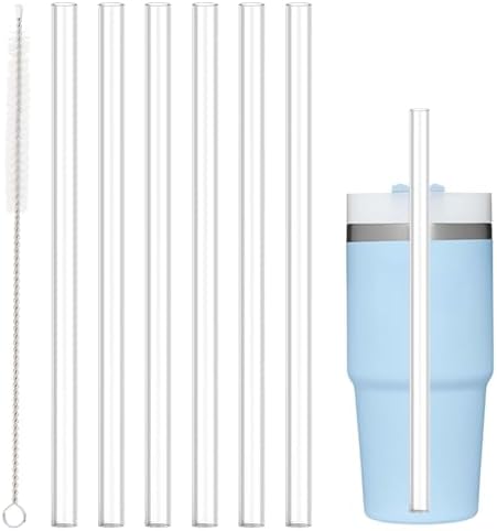 Replacement Straw Compatible with Stanley 14 oz 20 oz Cup Tumbler, 6 Pack Reusable Straw with Cleaning Brush, Plastic, Clear by BEONSKY