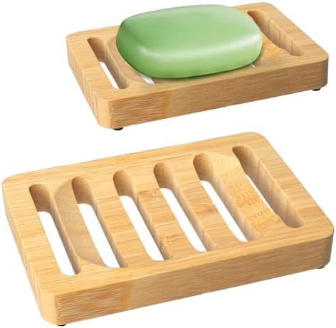 Wooden Soap Dish, Bamboo Soap Holder for Shower 2 Pack, Self Draining Tray by Magift