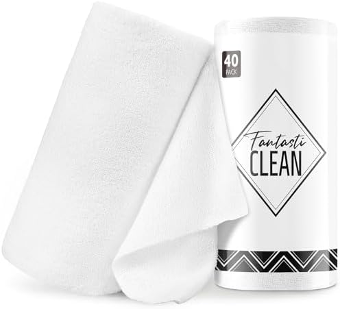 Fantasticlean Microfiber Cleaning Cloth Roll- 40 Sheets, 12" x 12" (White) by Fantasticlean