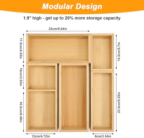 5-Piece Bamboo Drawer Organizer Storage Boxes Kitchen Multi-purpose Storage Dividers Drawer Organizer Set for Office Vanity Closet & Bathroom Kitchen Office Jewelry Cosmetics - Image 2