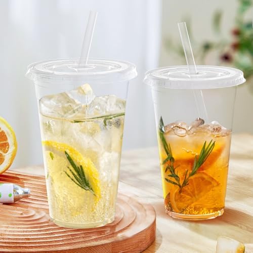 Dealusy 100 Pack - 24 oz Clear Plastic Cups with Lids and Straws - Image 5