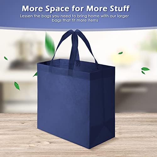Reginary 50 Pieces Reusable Totes Bag Bulk Shopping Bags Non Woven Grocery handbag with Handles Foldable for Boutiques(Navy Blue) - Image 4