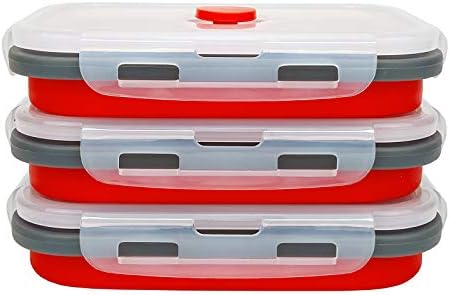 CARTINTS Set of 3 Collapsible Food Storage Containers with Lids, Collapsible Silicone Bowls, Silicone Lunch Containers, For Meal Prep, Camping, Travel, Microwave and Freezer Safe,500ml,Red by CARTINTS
