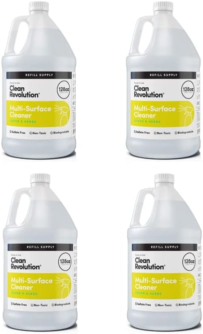 Clean Revolution Multi-Surface Cleaner Refill Supply | Non-Toxic, Eco-Friendly & Plant-Based | Ready To Use | Lemon & Herbs | 128 Fl Oz, 4 Pack, 512 Total Fl Oz by CleanRevolution