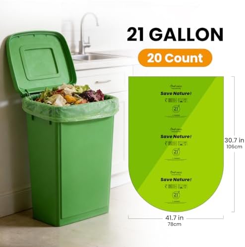 GreFusion Compostable Trash Bags 21 gallon,20 Count,Extra Thick 1.28 Mills,Fits13-25 gallon trash can, Extra Strong and thick,Compostable Lawn & Leaf Yard Waste bags,ASTM D6400,Bpi Certified - Image 2