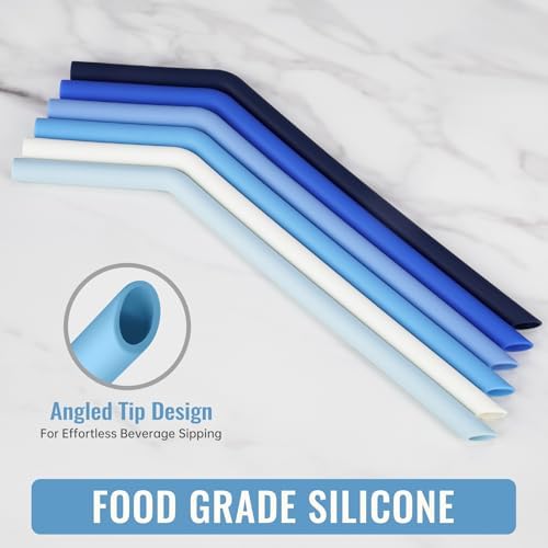 NiHome 6-Pack Wide Reusable Bent Silicone Straws for Smoothies, Milkshake - Image 3