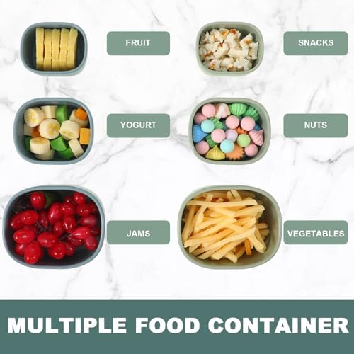 Vesici 9 Pcs Silicone Food Storage Containers Collapsible Reusable Small Containers with Lids Bpa Free for Christmas Party Snack Camping Lunch Bento Box (6.7oz, 10oz, 20oz) Green Blue Yellow - Image 5