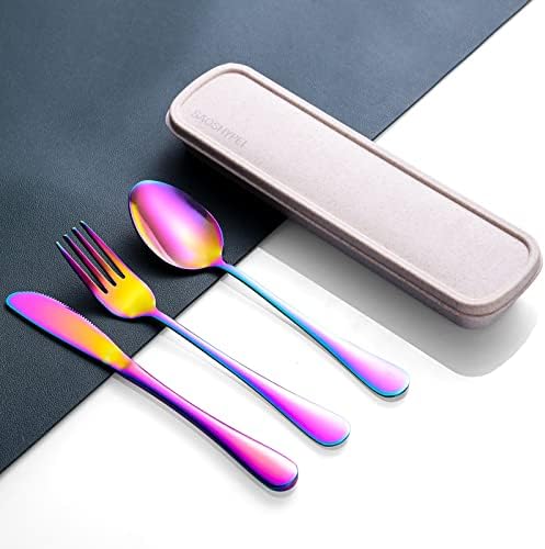 SAOSHYPEI Travel Utensils with Case, 4-Piece Stainless Steel Set, Rainbow - Image 2
