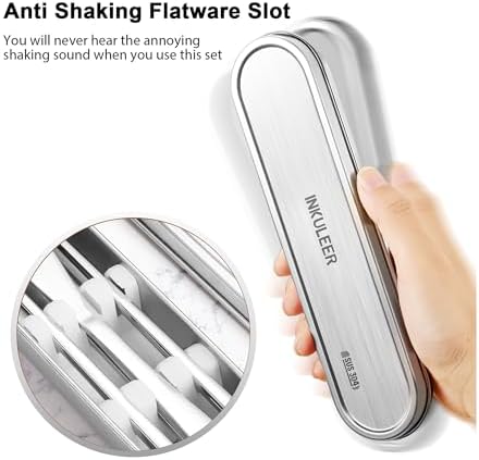 INKULEER Travel Cutlery Set - 18/8 Stainless Steel Reusable Utensils with Metal Case, Portable Silverware for Camping, Office, Travel & Outdoor Dining - Image 5