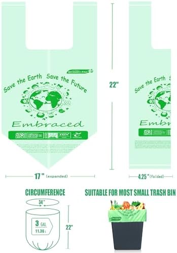 BEIDOU-PAC 100% Compostable Trash Bags, 3 Gallon Compost Bags Small Kitchen Trash Bags with Handle, 100 Count Sturdy Garbage Bags Food Scrap Waste Bags, ASTM D6400, US BPI Certified - Image 2
