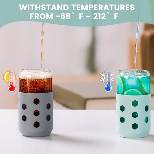 Mrsdry 16 oz Glass Cups with Lids and Straws for Gift, 4-Pack, Grey - Image 5
