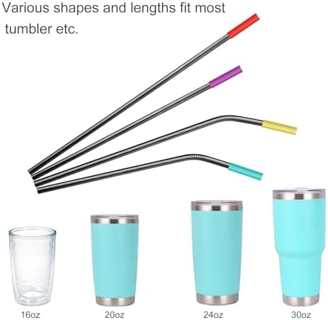 20 Pcs Black Reusable Stainless Steel Straws,10.5" & 8.5" Reusable Drinking Straws with 20 Silicone Tips 5 Straw Brushes 1 Travel Case,Eco Friendly Extra Long Metal Straw for 20 24 30 oz Tumbler - Image 6