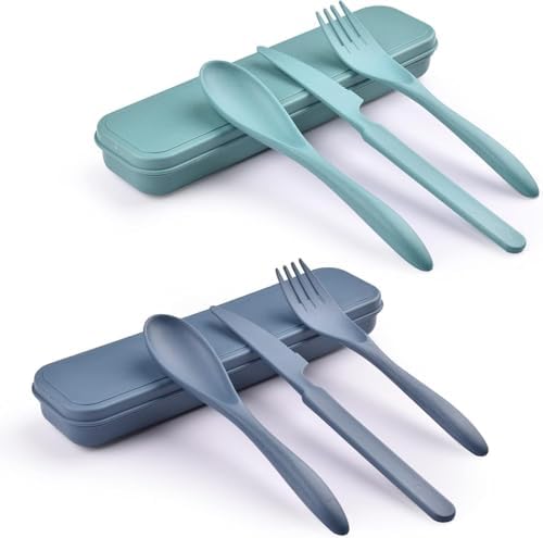 Zoyiancy 2 Sets Reusable Utensil Set with Case, Green, Blue Travel Utensils by ZoyiancyLifeButler