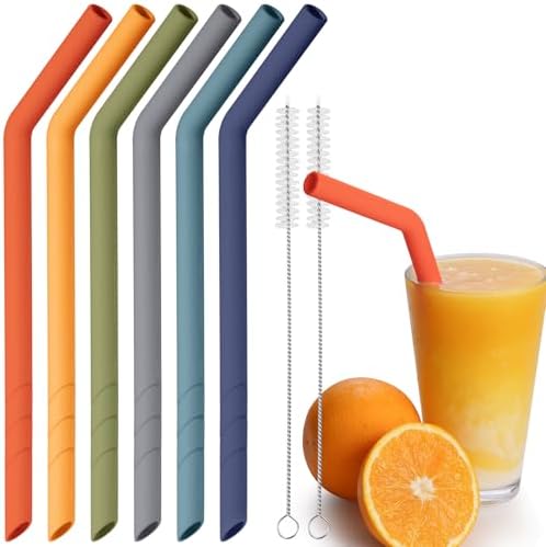 NiHome 6 PCS Extra Wide Reusable Bent Silicone Straws for Boba & Smoothies by NiHome