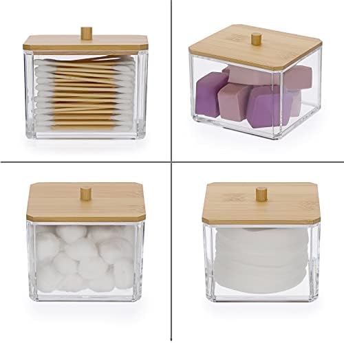 Hipiwe Acrylic Q-Tip Holder Dispenser with Lid Clear Bathroom Canisters - Image 5