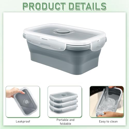 8 Pack 17 oz Collapsible Food Storage Containers, Silicone Lunch Boxes,Gray - Image 5