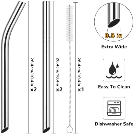 NiHome 4-Pack Stainless Steel Straws for Boba, Smoothie, 10.4” Metal Straws - Image 7