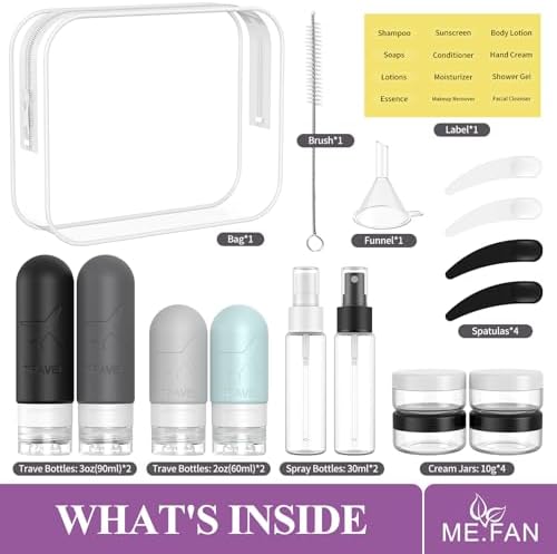 ME.FAN 18 Pack Travel Bottles for Toiletries, TSA Approved, Grey - Image 2