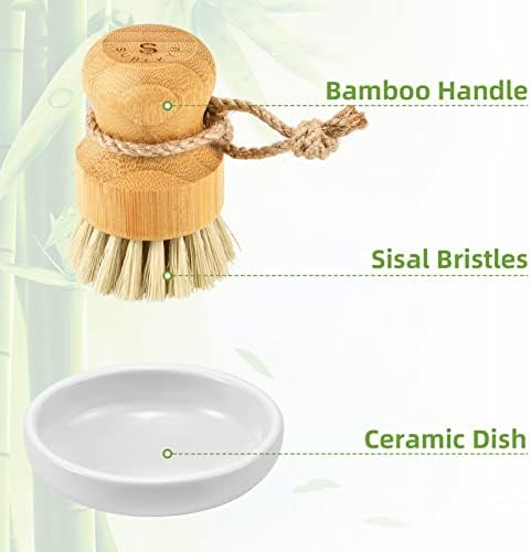 SUBEKYU Bamboo Dish Scrub Brush,Produce Brush,2 Pack with Ceramic Holder - Image 5