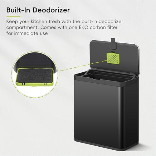 EKO Kitchen Compost Bin, 7L / 1.85 Gal Stainless Steel with Removable Inner Bucket and Deodorizer Compartment, 2-in-1 Countertop Compost Bin with Lid, Food Waste Caddy for Kitchen (Matte Black) - Image 3