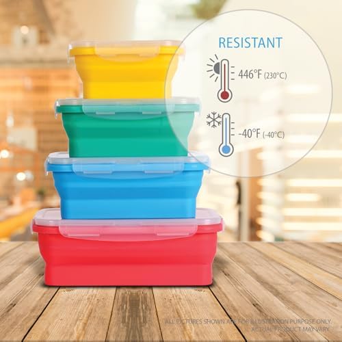 Deke Home - Collapsible Silicone Food Storage Containers with Lids, Set of 4, BPA-Free, Airtight, Space-Saving Meal Prep & Lunch Box, Microwavable, Freezer & Dishwasher Safe, Camping & Travel - Image 6