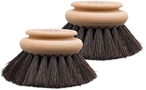 Redecker Dish Brush Replacement Heads, Horsehair, 2 Inch Round, 2 Pack – Soft Wooden Brush Refills for Glassware & Delicate Surfaces, Made in Germany by Redecker