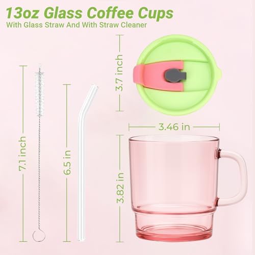 Luxfuel 13oz Tumbler Water Glass Cups with Lid and Straw, 2 Pack Reusable Iced Coffee Cups with Handle, Sealed Carry on for Iced Tea, Coffee, BPA-Free Glass Tumblers for Home, Office, Party, Outdoor - Image 5