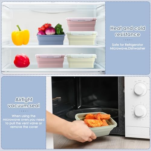 Mifoci 6 Pcs Silicone Containers for Food Collapsible Food Storage Containers with Airtight Lids Stacking Leftover Foods Storage Lunch Box for Freezer Microwave Dishwasher Safe(Morandi,18.6 oz) - Image 4
