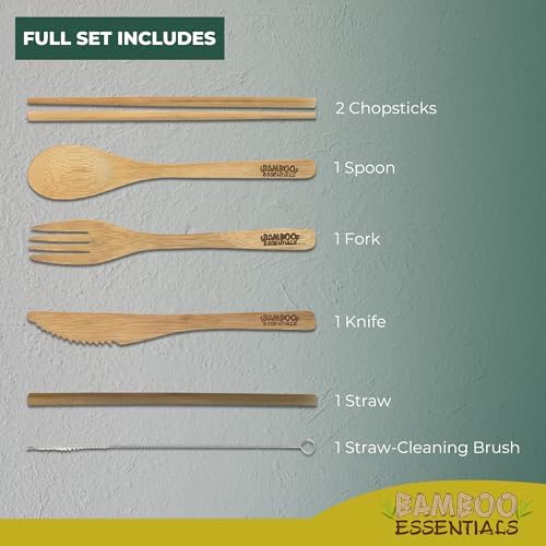 Travel Utensils with Case Set Fork, Knife, Spoon, Chopsticks, Straw, Straw-cleaning brush, Travel Pouch and Carabiner, Excellent For Everyday Use! ((2 Sets) Sunset Red/Sunrise Yellow) - Image 2